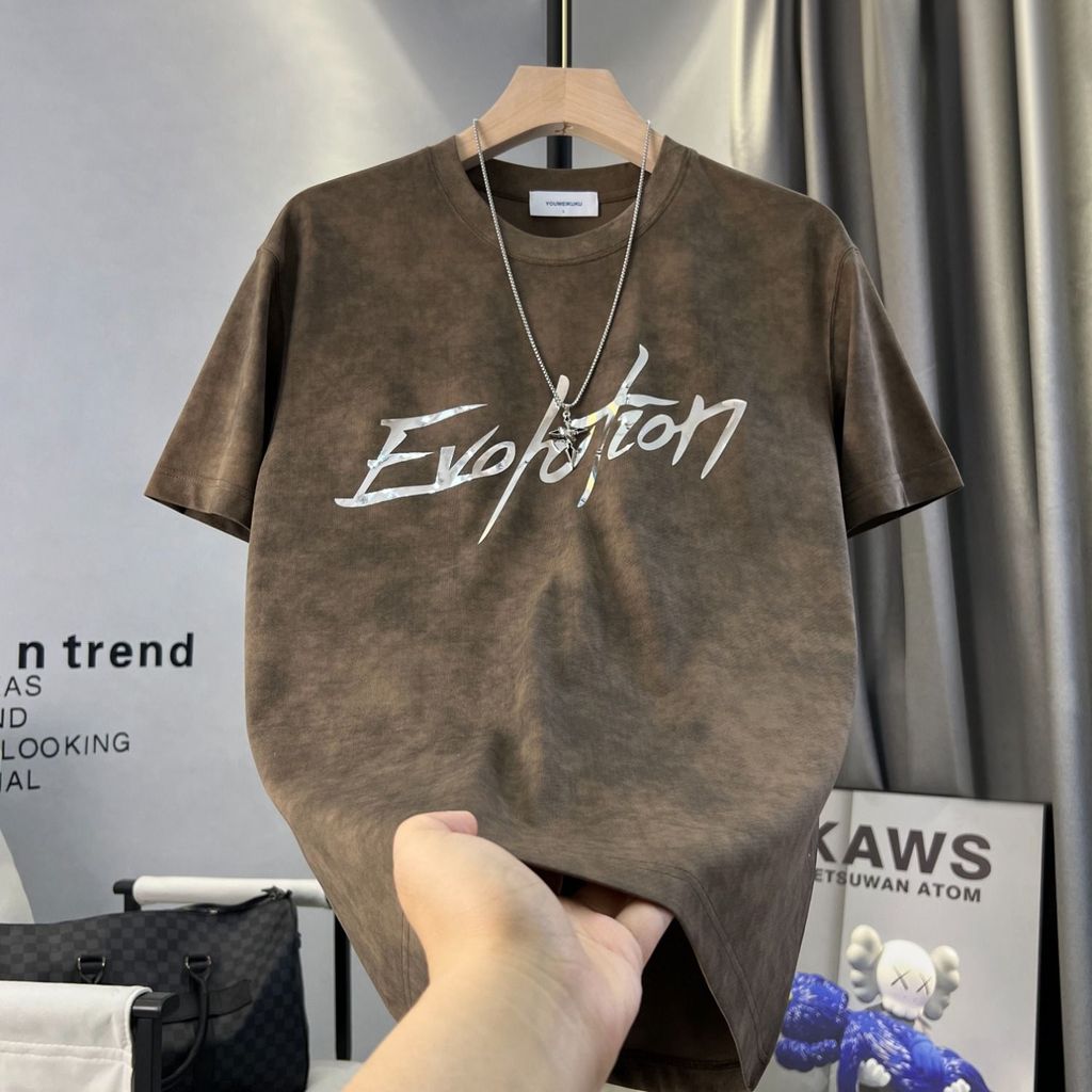 Moda Tie-Dye angustiado na moda de manga curta camiseta masculina bens europeus fino-ajuste verão masculino t @-20260113