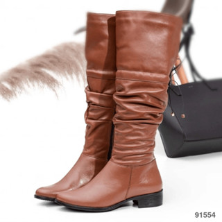 Bota Feminina Cano Longo Couro Legítimo Salto Baixo 3cm Zíper Confortável Inverno em Oferta na Shopee