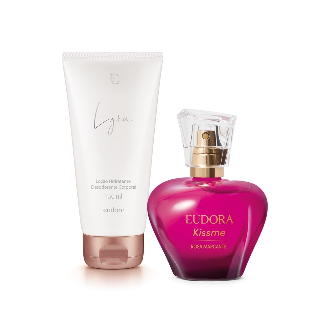 Combo Desodorante Colônia Kiss Me Rosa Marcante 50ml + Loção Hidratante Corporal Lyra 150ml