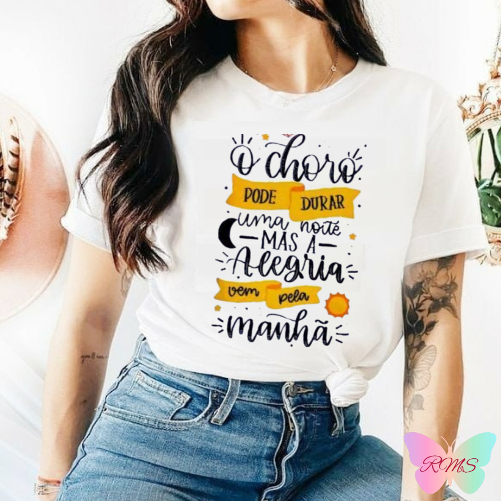 Blusa Feminina Branca Suede Estampada choro | Camiseta Cristã Evangélica Confortável