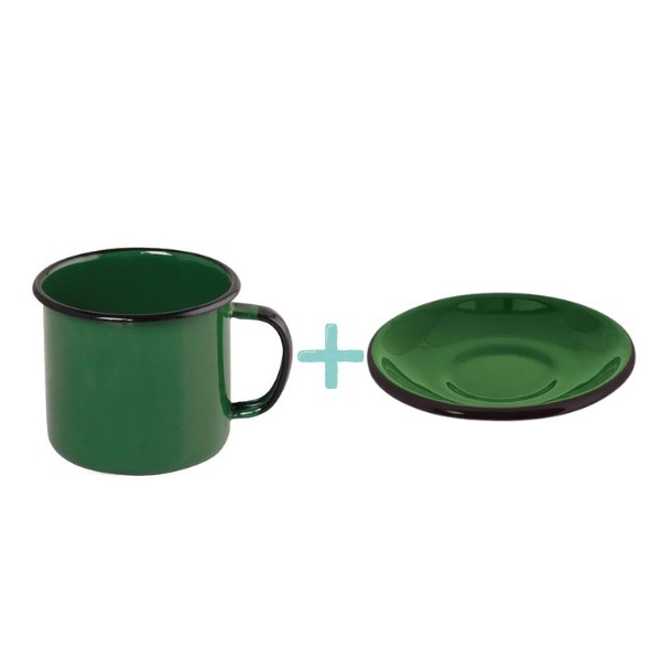 Caneca Esmaltada 370 ml + Pires Esmaltado - Verde