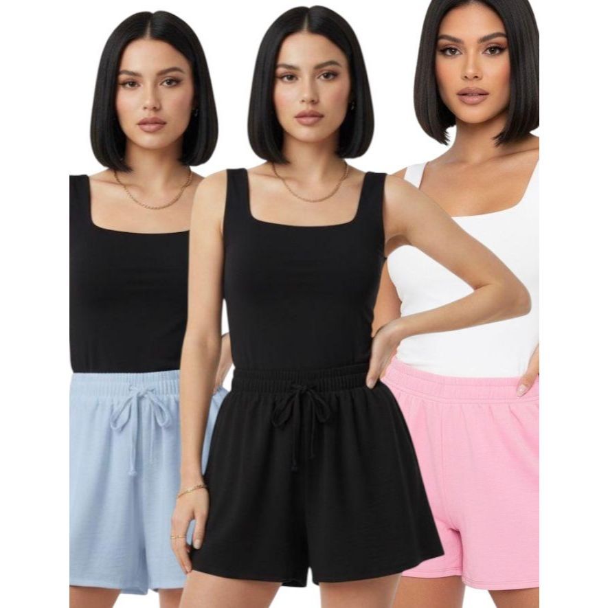 Kit 3 Bermudas Feminina Varias Cores Tecido Duna Confortável Com Cordão