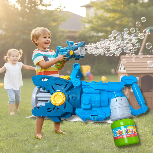 Brinquedo Pistola Automática Lança Bolhas - Máquina De Sabão Azul Pistola de Bolhas Tubarão