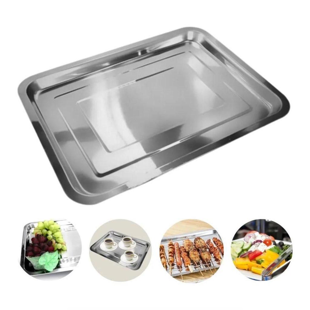 Bandeja Inox Cafe Retangular 40X30Cm Rasa Travessa Restaurante Salada Porcao Bar Mesa Grande