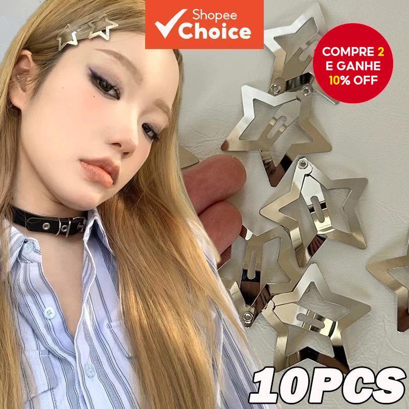 Lábio Y2K Star Hair C-Presilhas Metálicas Sil Ver Para Estilo Fofo E Felpudo
