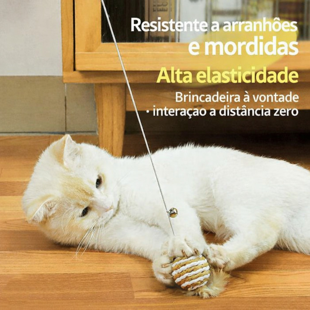 Kit com 2 Brinquedo para Gatos com Cabo de Madeira, Elástico e Sino, Varinha Interativa Resistente — imagem 2 de 2