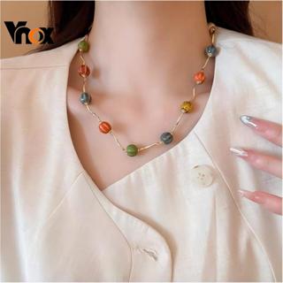 Colar Ondulado De Contas De Cerâmica Coloridas Vnox Para Mulheres E Meninas , Com Bola De Ouro , Presente De Joia em Oferta na Shopee