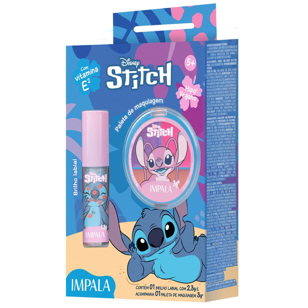 Kit Maquiagem Infantil Impala Disney Stitch Brilho Labial Stitch + Paleta com Sombras e Blush em Oferta na Shopee
