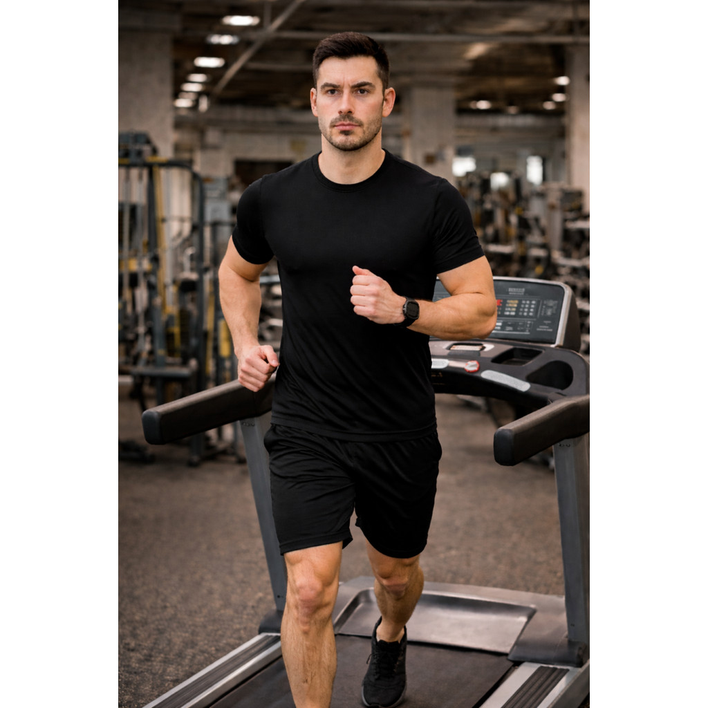 Conjunto Masculino Camiseta e Bermuda Esportiva Preta Treino Academia Corrida Fitness Uso Diário