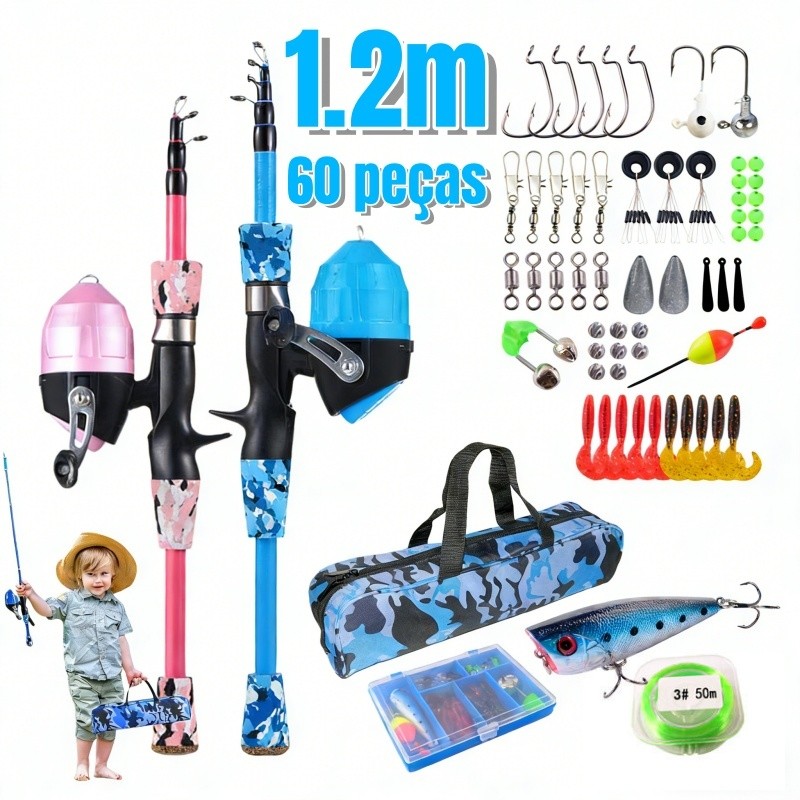Conjunto De Vara De Pesca Infantil Vara De Pesca Telescópica Portátil E Carretel Para Iniciantes Mini Seção Curta 1.2m