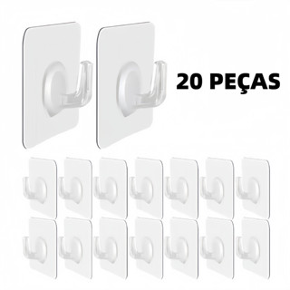 Kit 20 Ganchos Adesivos Transparentes Reforçados Multiuso Para Cozinha E Banheiro em Oferta na Shopee