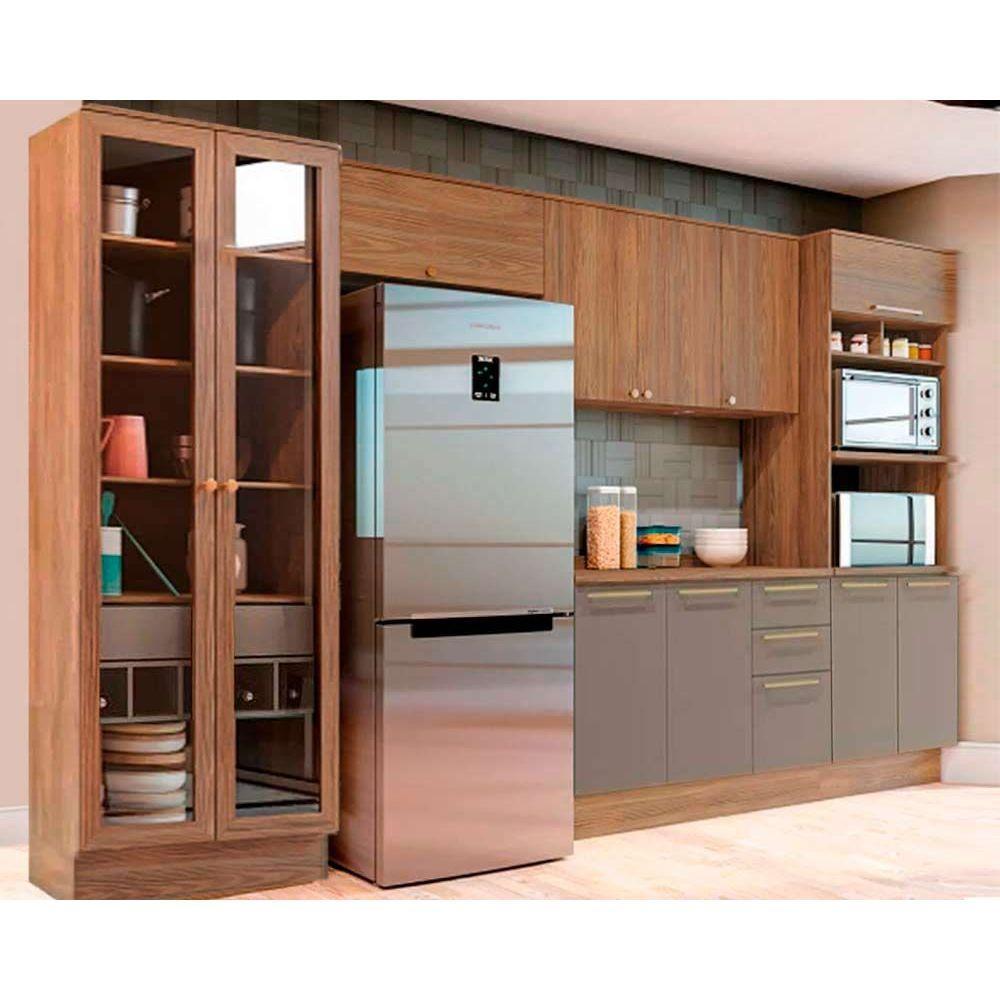 Cozinha Modulada Completa Botanic 6 Peças (2Aéreos+1Balcão+2Paneleiros+1Complemento) M665 Nogueira/Fendi - Kappesberg em Oferta na Shopee
