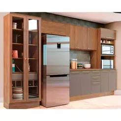 Cozinha Modulada Completa Botanic 6 Peças (2Aéreos+1Balcão+2Paneleiros+1Complemento) M665 Nogueira/Fendi - Kappesberg