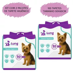Kit 2 Tapete Higienico 50x60cm 50Un Econômico p/ Cachorro Pet Gel Absorvente Borda Cola Fralda