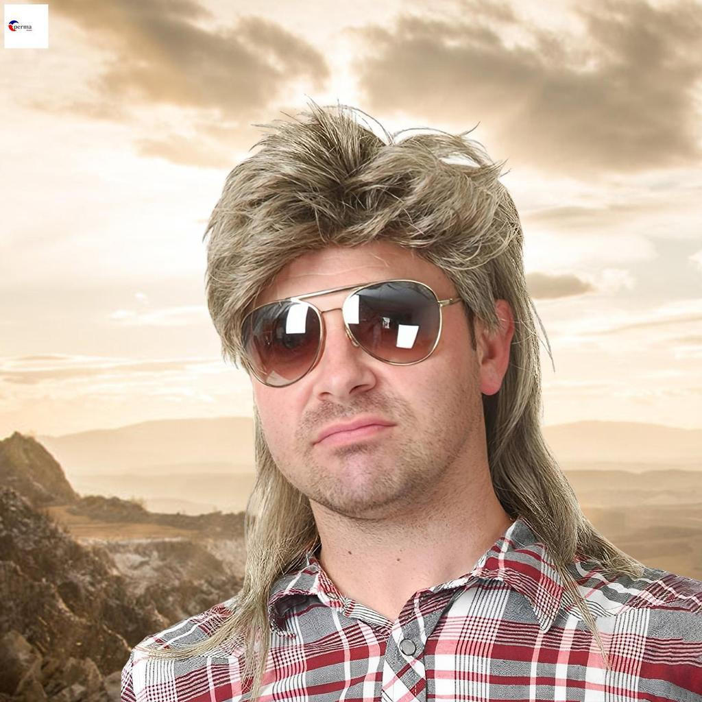 Peruca Cacheada Preta de Mullet Masculina para Halloween, Peruca de Rock Heavy Metal, Adequada para a Maioria dos Format