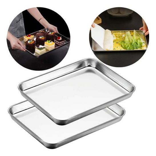 4 Bandeja Assadeira Retangular Lisa Aço Inox 304 Baixa 26,5x20,5cm Rasa Assar Vitrine Estufa Baixela