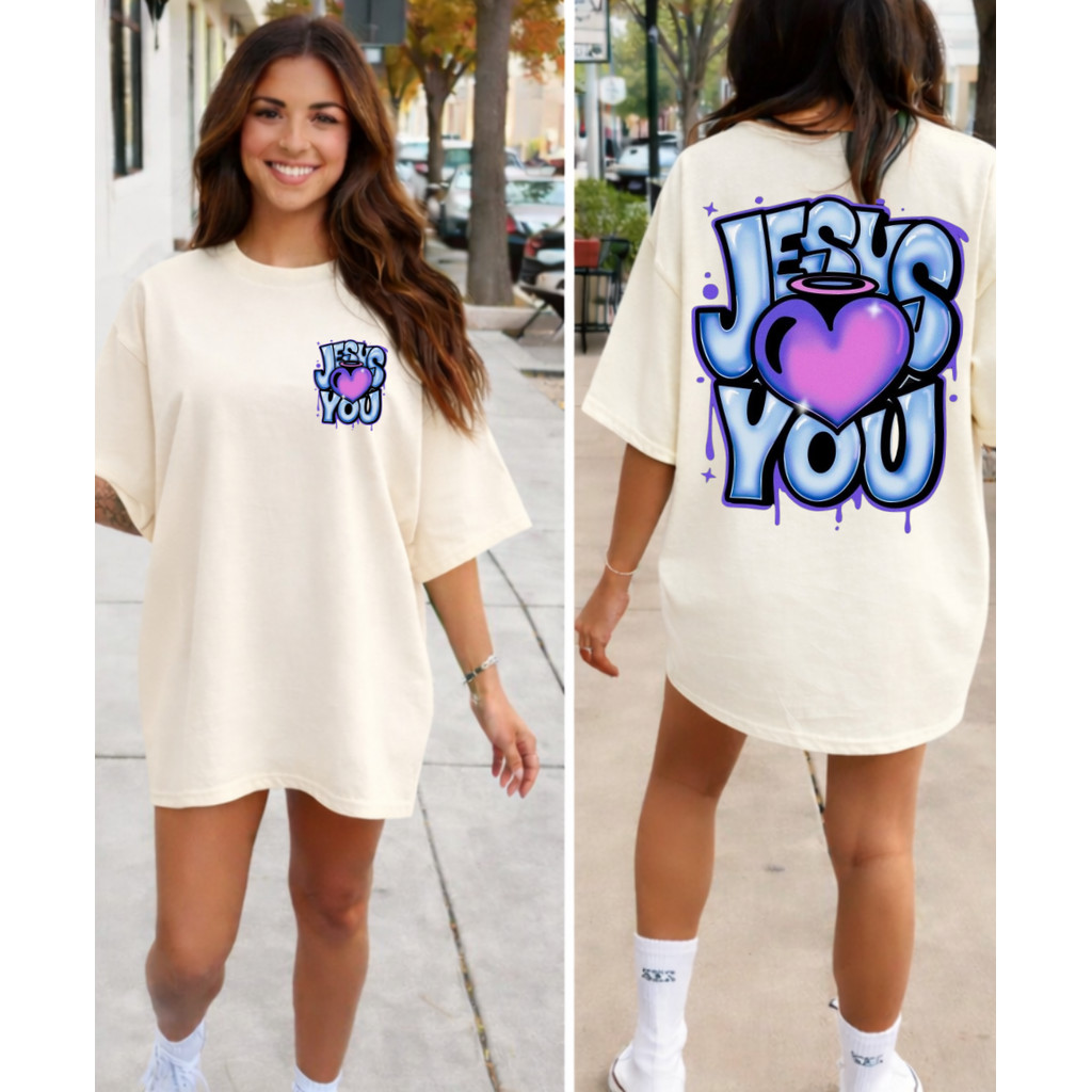 Camisa Camiseta T-Shirt Feminina Estilo Religioso Jesus Love You Cristã 100% Algodão Street Wear
