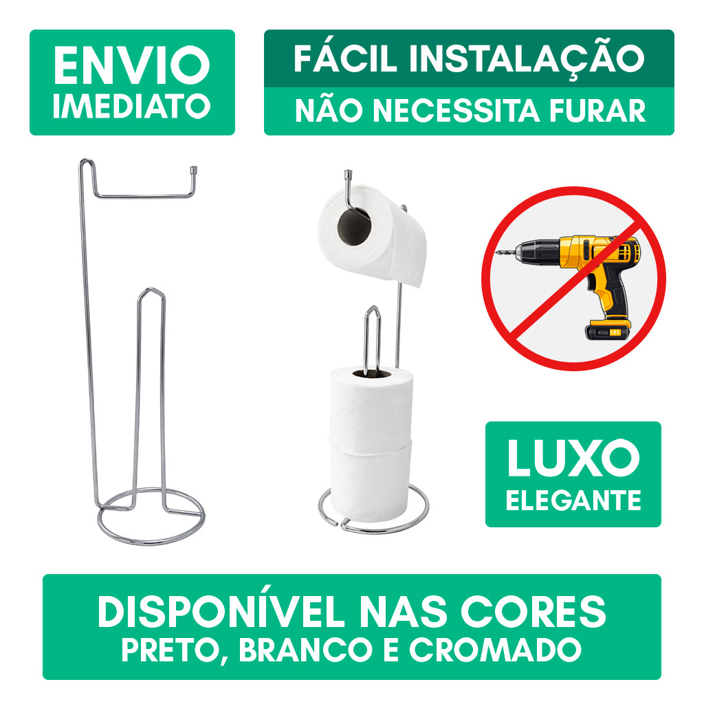 Suporte Porta Papel Higiênico Triplo Toalha de Rosto de Chão Banheiro Lavabo Resistente Cromado
