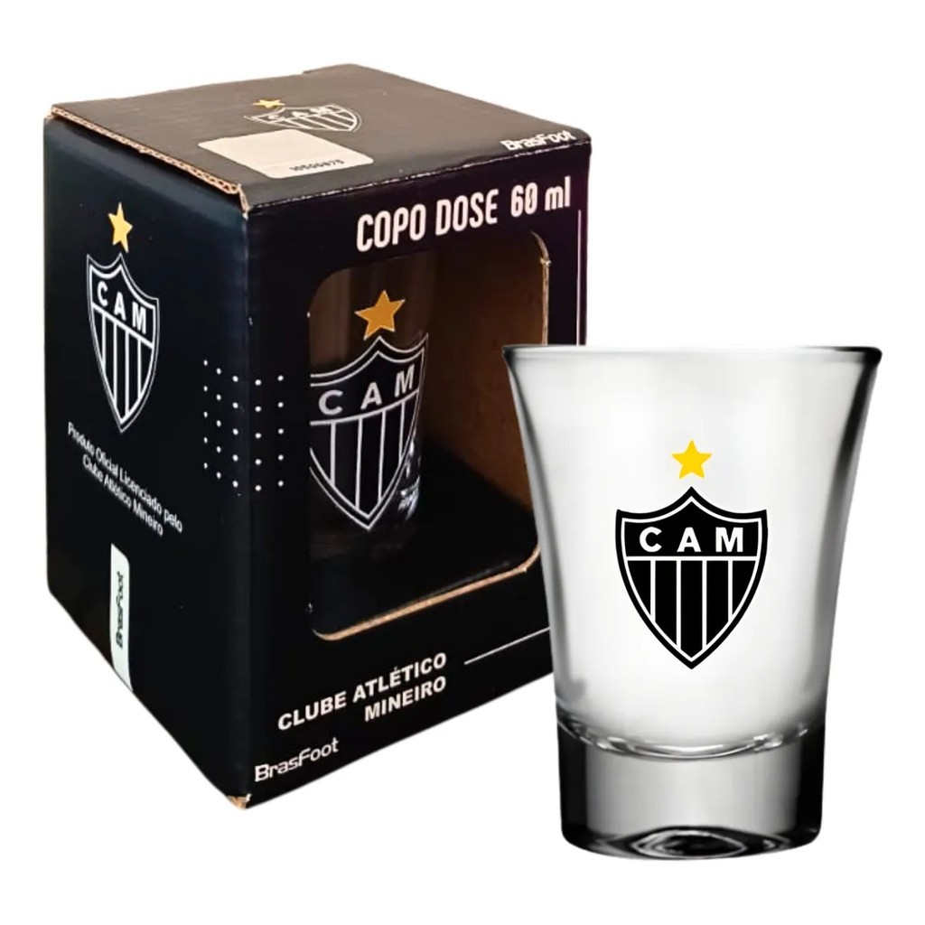 COPO CACHAÇA DOSE SHOT INDIVIDUAL BRASFOOT PRESENTES 60 ML - ATLÉTICO MG - OFICIAL