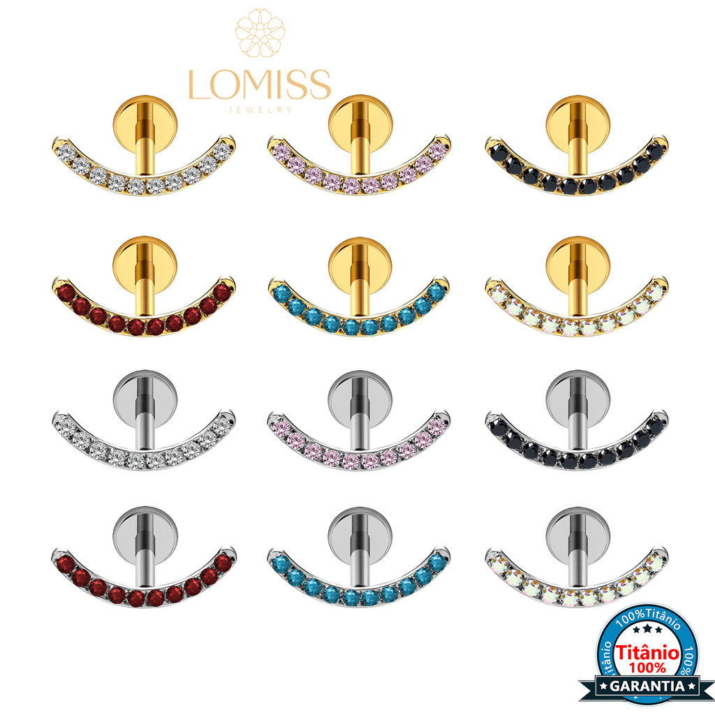 Piercing Labret Orelha Titânio Zircônias Coloridos | Helix Tragus Conch Nariz Boca Cartilagem Lóbulo Hipoalergênica