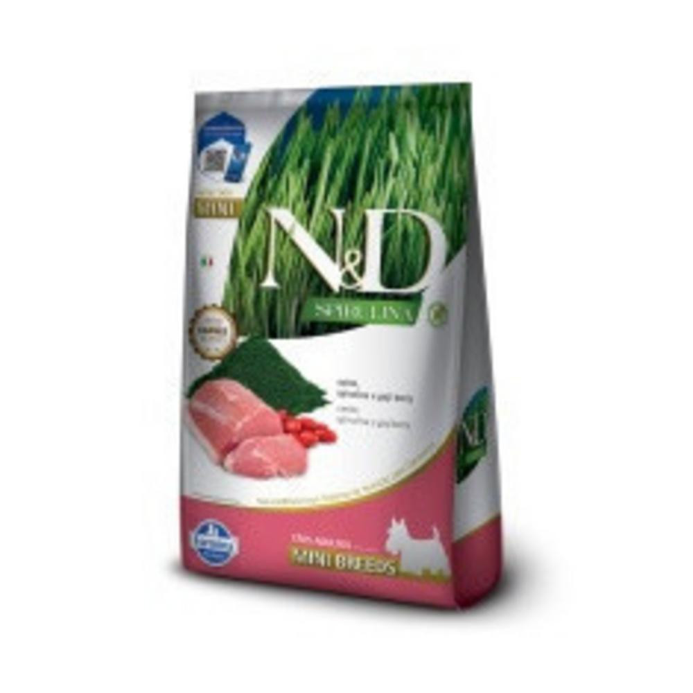 Cães Adultos de Raças Mini e Pequenas Sabor Suíno, Spirulina e Goji Berry 7Kg N&D Spirulina