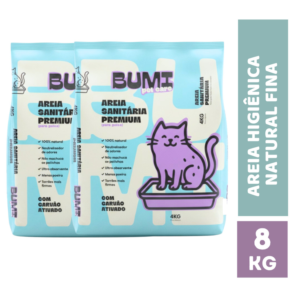 Kit com 2 Areia de Gato Biodegradável com Carvão Ativado 8kg Bumi Pet Care em Oferta na Shopee