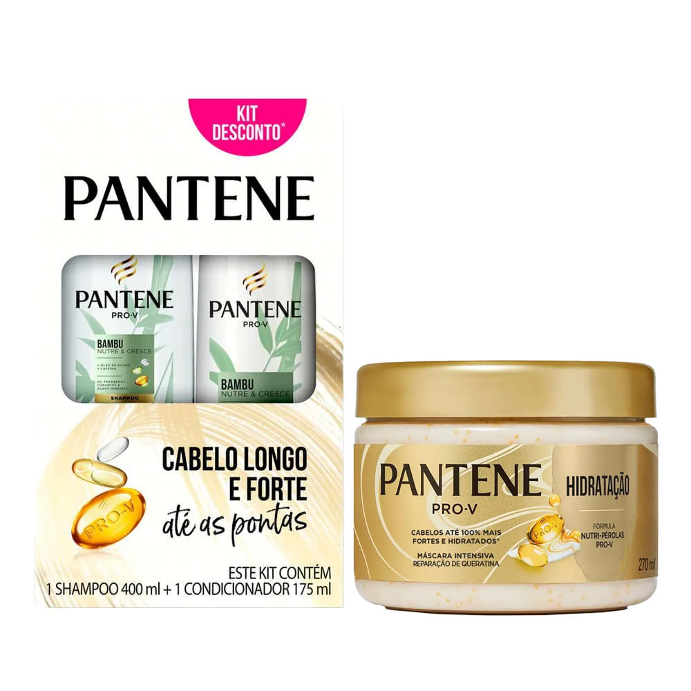 Kit Pantene Bambu Shampoo 400ml + Condicionador 175ml + Máscara Capilar Hidratação 270ml em Oferta na Shopee