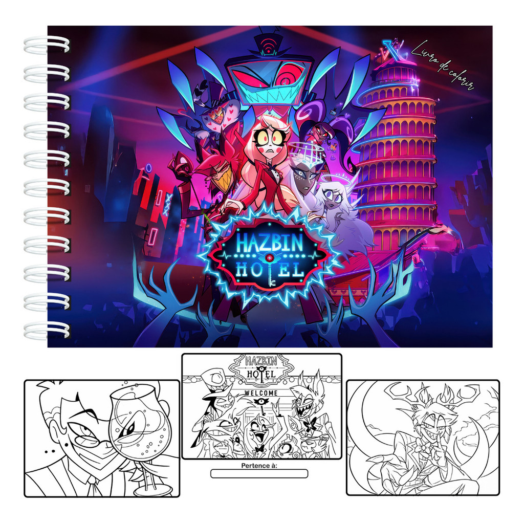 Livro De Colorir Hotel Hazbin Capa Dura 50 Páginas 180g A5 Laminação Fosca Ou Brilhosa Pronta Entrega