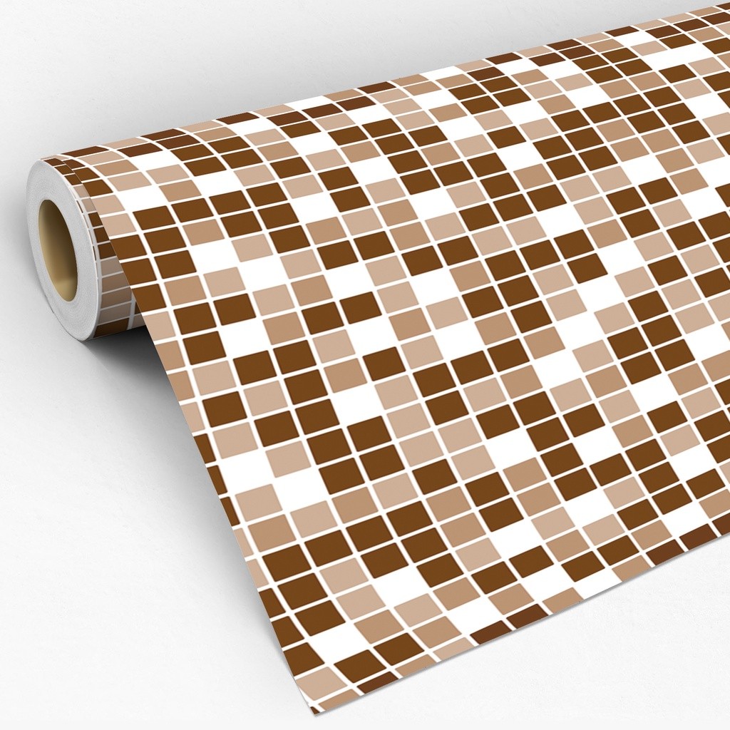 Papel de Parede Adesivo Lavável Decoração Pastilhas Azulejo Para Cozinha Marrom Xadrez 3D