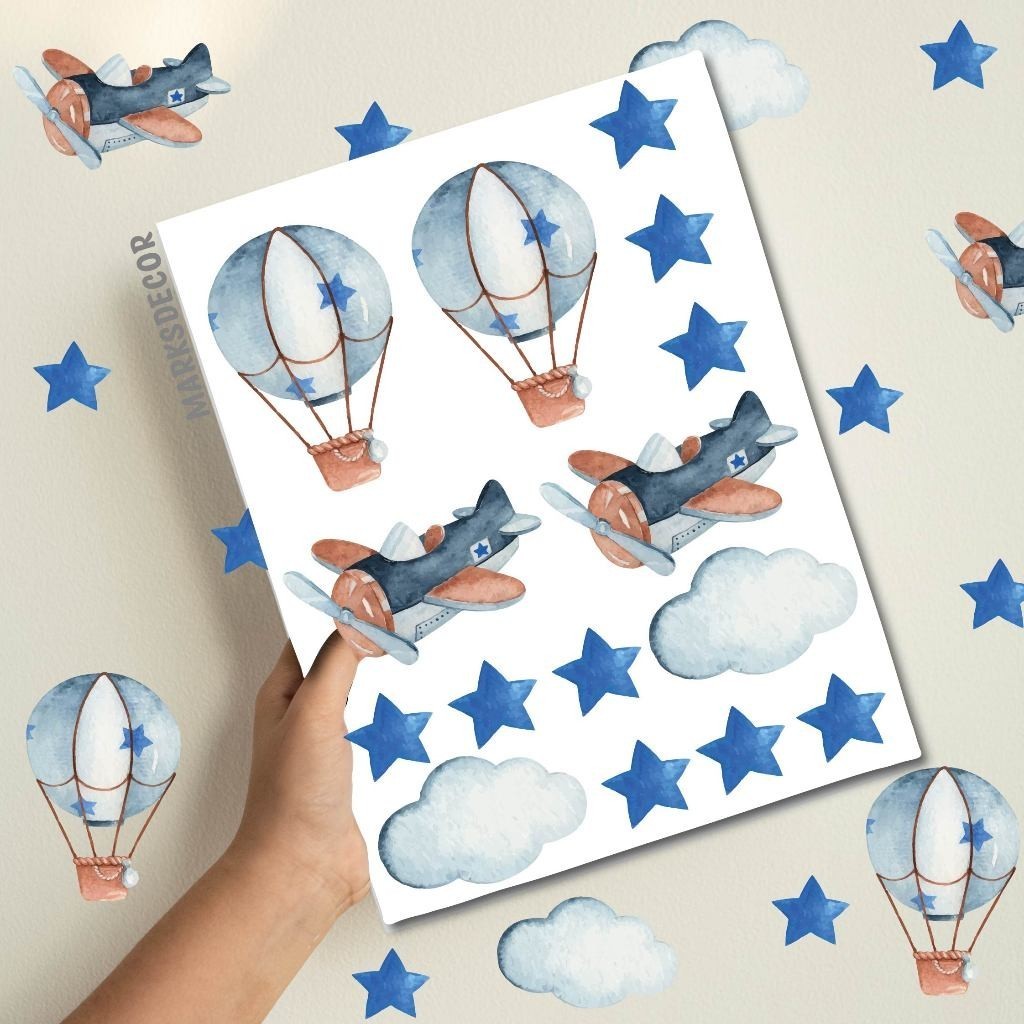 Adesivo Para Parede Balão e Avião, Decoração Quarto de Menino, Papel de Parede Aquarela Balão em Oferta na Shopee