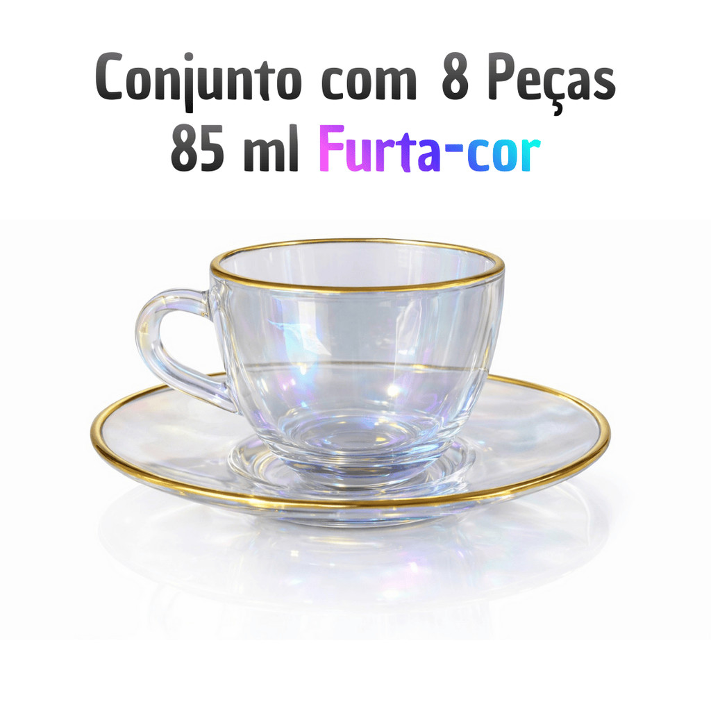 Jogo de Xícaras de Vidro Furta-Cor - 85ml 8 Peças Linha Cristal Menfis