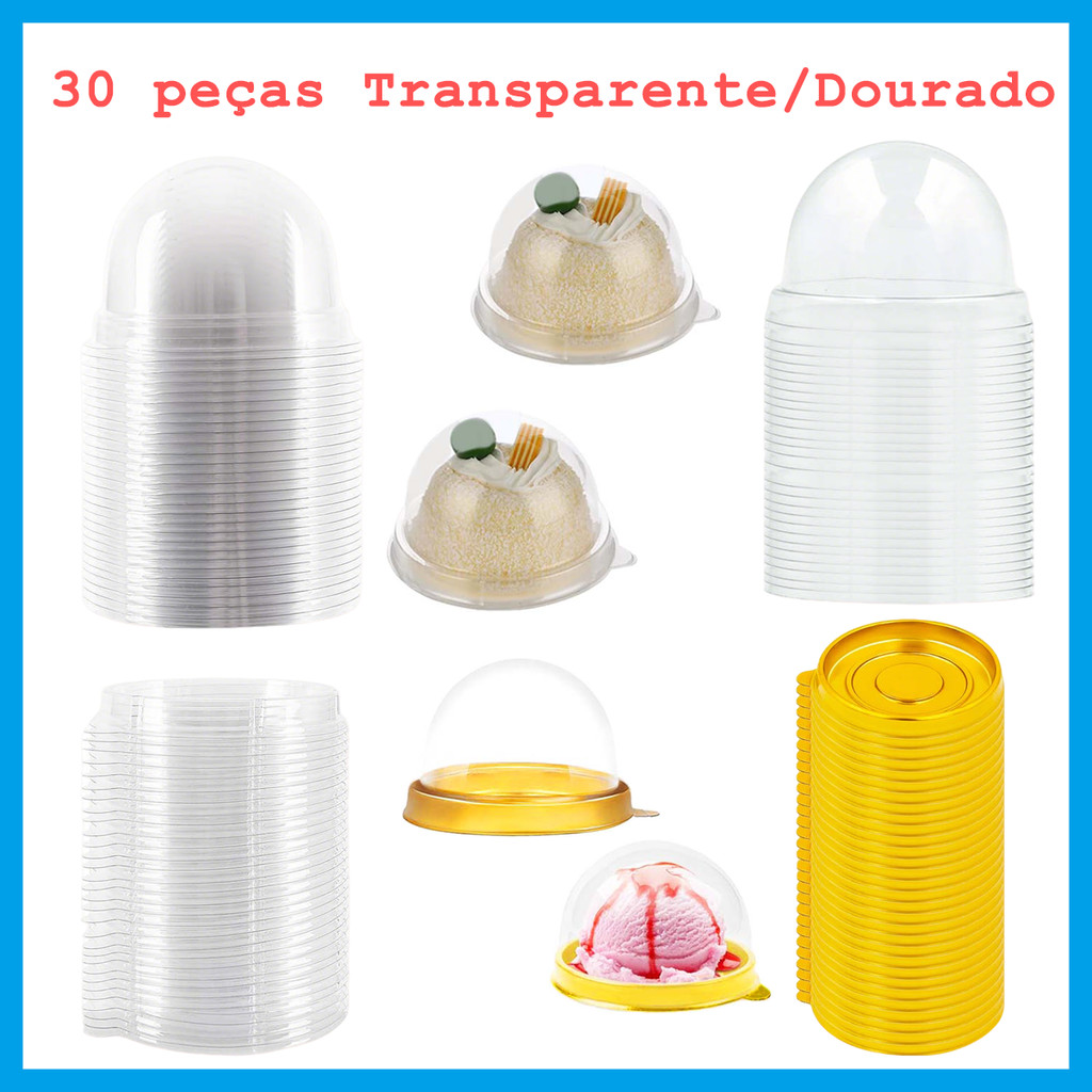 30 Peças Caixa de Cúpula Transparente, Porta-Bolos de Plástico, Caixa de Embalagem de Bolo de Lua, com Bandeja