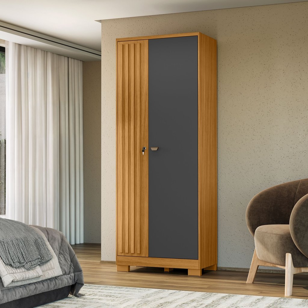 Armário 2 Portas Virtus com Chave                                  Carvalho Americano/Grafite em Oferta na Shopee