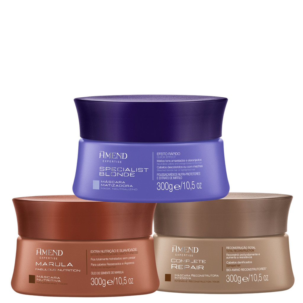 Amend Kit Máscara Expertise Marula, Specialist Blonde e Complete Repair 300g em Oferta na Shopee