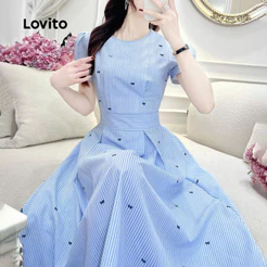 Lovito Azul Elegante Vestido Primavera/verão para Mulheres LK2ED781