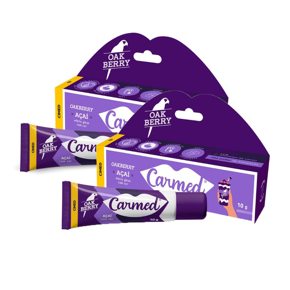 Kit 2 Protetor Labial Carmed OAK BERRY Efeito Gloss Açaí com Cor 10g em Oferta na Shopee
