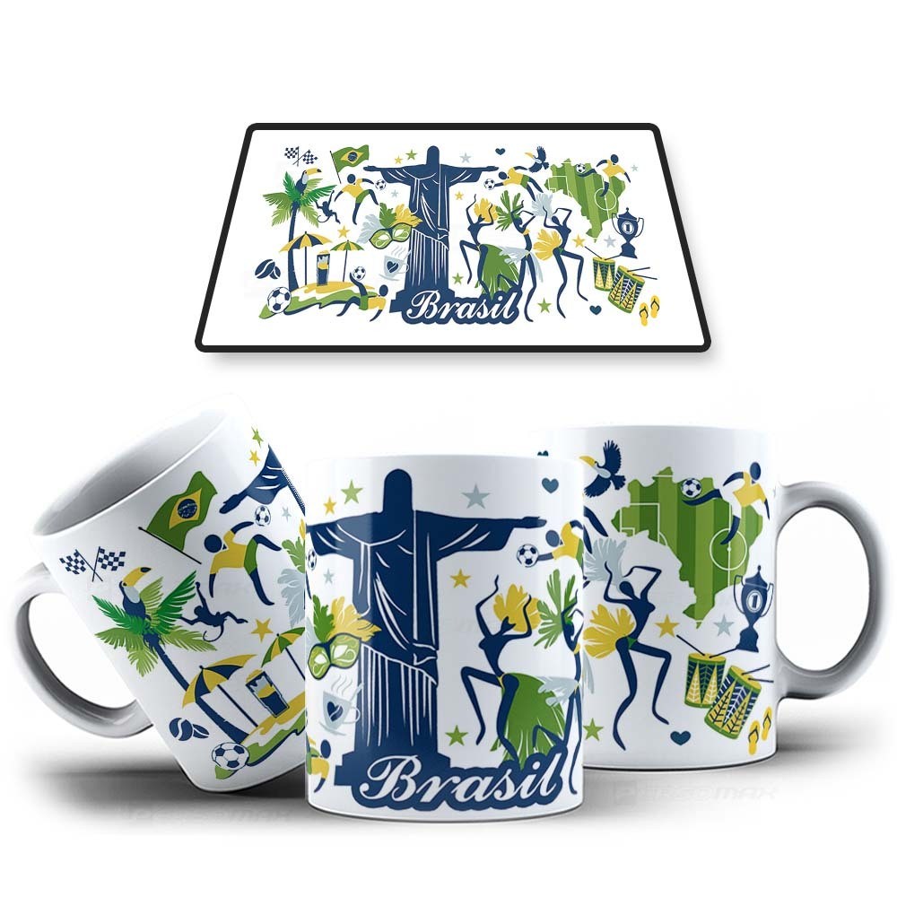 Caneca Lembrança de Viagem ao Brasil Cristo Redentor Futebol Carnaval Amazônia Souvenir Brasileiro