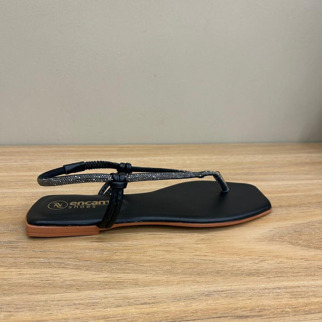 Sandália Feminina Encanto Shoes 2021.T01 Rasteira Rasteirinha Brilhosa Dedo Bico Quadrado Verão Tendência Tira Elástica