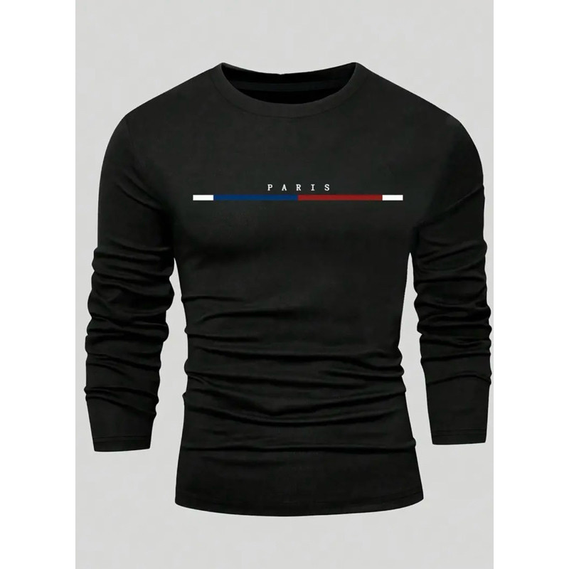 Camiseta Masculina Paris Manga Longa Listra Algodão em Oferta na Shopee