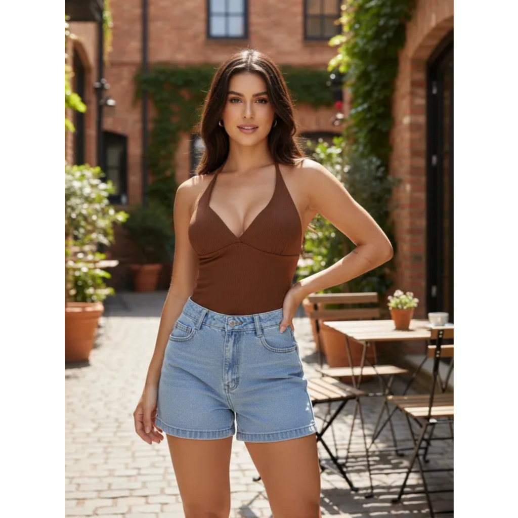 Blusa Camiseta Blusinha Feminina Gola V Lisa Básica Poliester com Elastano com Bojo