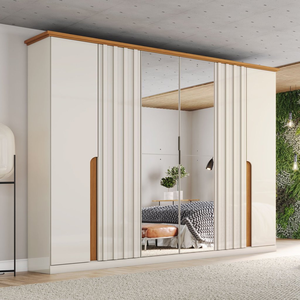 Guarda Roupa Casal com Espelho 6 Portas 6 Gavetas Napoli  Off White/Nature em Oferta na Shopee