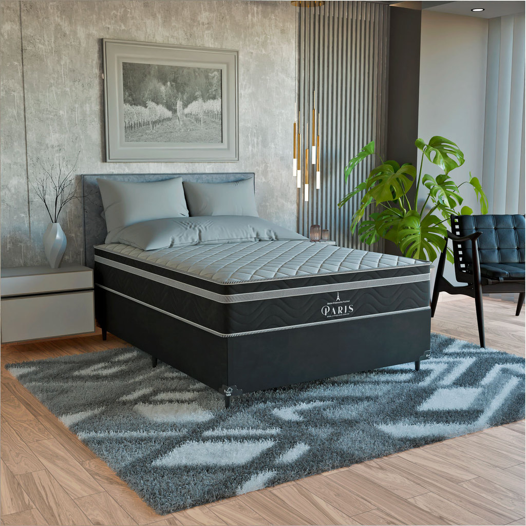 Cama Box Viúva Preto + Colchão Paris Molas Ensacadas Preto