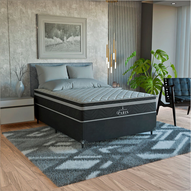 Cama Box Viúva Preto + Colchão Paris Molas Ensacadas Preto