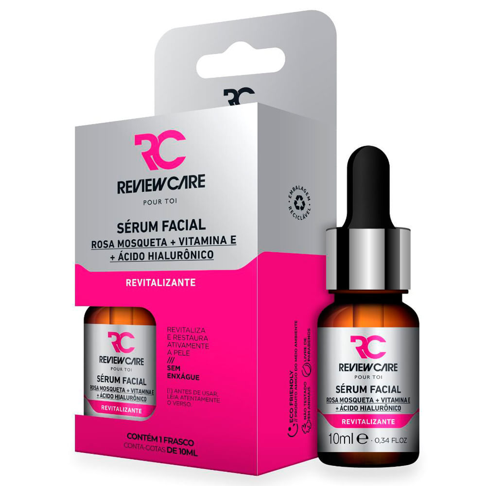 Sérum Facial Review Care Revitalizante Rosa Mosqueta Vitamina E e Acido Hialurônico 10ml em Oferta na Shopee