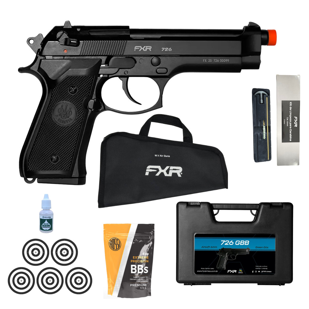 Pistola FULL Metal 6mm Airsoft Green Gás FXR  Double Bell M92 726 6mm + Escolha seu KIT: em Oferta na Shopee