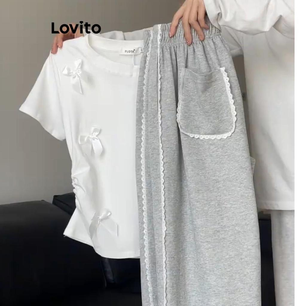 Lovito Calça Casual Calça Arco Simples Para Mulheres LNA67117