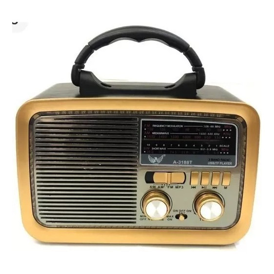Rádio Portátil Retrô Vintage Modelo Antigo AM FM SW USB Recarregável com Bateria Interna TF/AUX