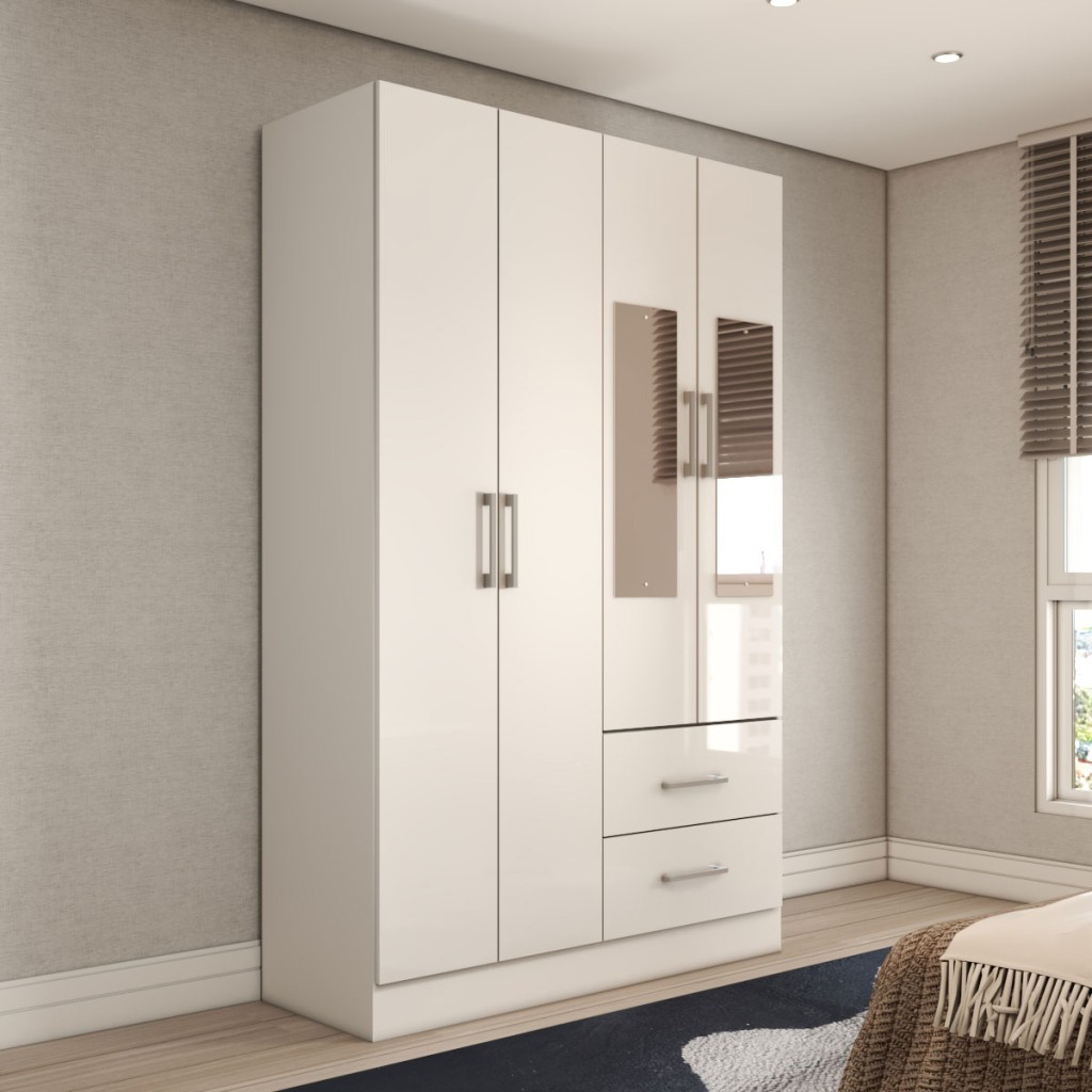 Guarda-Roupa Solteiro Paraná 4 Portas 2 Gavetas com Espelho - Panorama Móveis em Oferta na Shopee