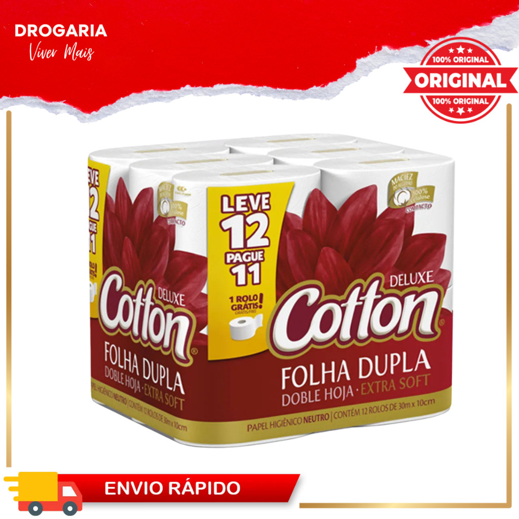 Papel Higiênico Cotton Deluxe Folha Dupla Leve 12 Pague 11