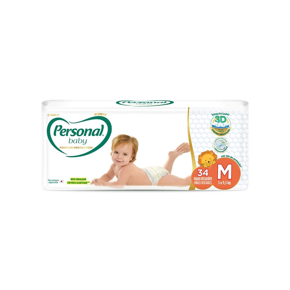 Fralda Descartável Personal Baby Premium Protection 3D Mega M 34 Unidades em Oferta na Shopee